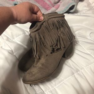 Beige fringe booties